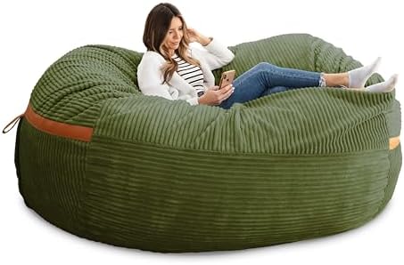 Big Joe Fuf 8Ft Giant Foam Bean Bag Chair, Oversized Couch with Removable Cover for Kids, Teens, Adults, Moss Green Corded Plush, 8 Foot