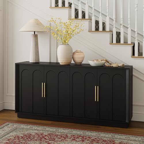 67" Sideboard Buffet Cabinet with Storage, Arched Doors, Black