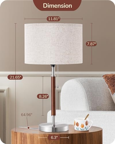 EDISHINE Mid Century Table Lamp, Pull Chain Switch, Bedroom, Living Room