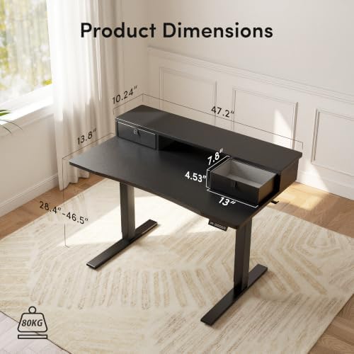 CubiCubi 48 x 24 Inch Electric Standing Desk with 2 Drawers, Black