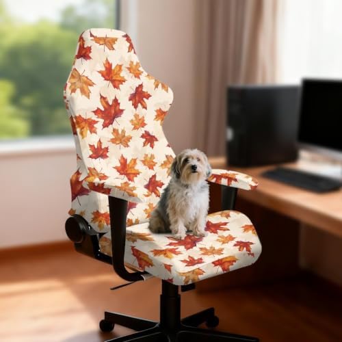 Fall Maple Leaf Gaming Chair Covers Anti-Slip Gamer Chair Seat Cover Stretch Fit Office Computer Armchair Slipcover for Reclining Racing Gaming Chairs