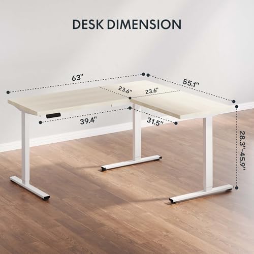 SANODESK 63" Reversible L-Shaped Electric Standing Corner Computer Desk