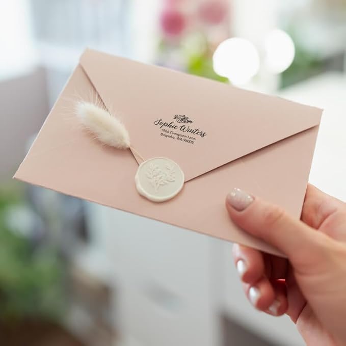 Custom Floral Address Stamp | Choose from 12 Designs | Multiple Ink Color Options | Envelope Return Address Stamp for Couple or Family (Design 6, Medium)