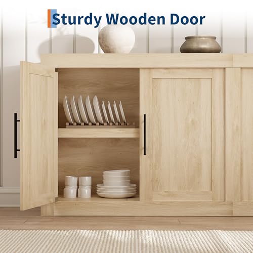 70.8" Sideboard Buffet Cabinet with 4 Wooden Doors, Natural