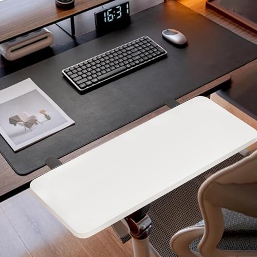 Generic Desk Extender Board Keyboard Tray Extension Attachment 50x20cm Foldable Space Saving Clamp on Home Office Wrist Support, White