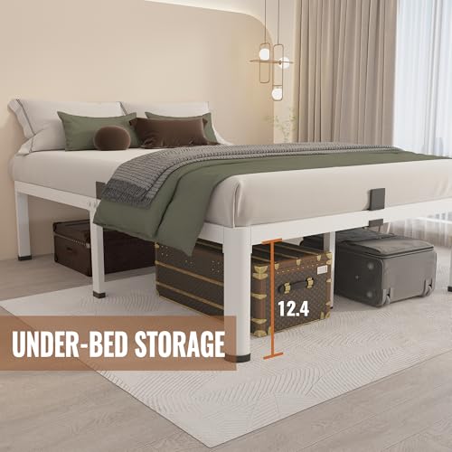 14 Inch Full Size Metal Platform Bed Frame White with Round Corner Legs