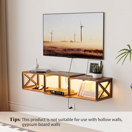 Floating 45.7" TV Stand with LED & Power Outlets for Under tv Shelf