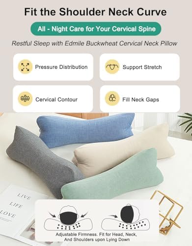 Buckwheat Neck Roll Pillow for Sleeping, Adjustable Buckwheat Hulls PIllow