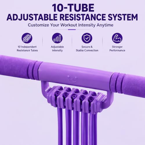 10-Tube Pedal Resistance Band, Modular Resistance Trainer with Handles