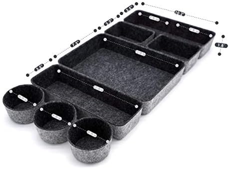 Welaxy Office supplies Drawer organizers tray storage bins drawers dividers storage bin Pack-8 gift for men (Charcoal)