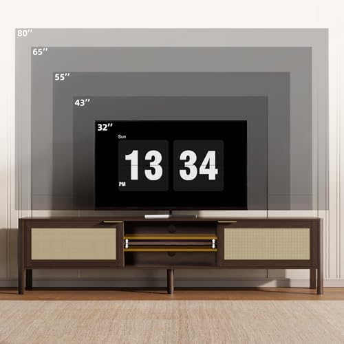 Rattan TV Stand for Living Room Walnut 71"