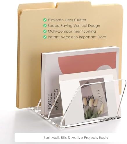 SANRUI Acrylic Mail Organizer Countertop, Mail Sorter with 5-Slot, Clear
