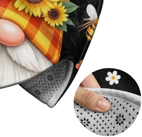 Large Machine Washable Circular Rugs, Home Decor Round Mat for Living Room Sofa Office Sunflower Gnome