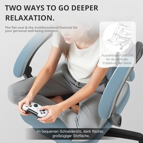 Dowinx Gaming Chair Breathable Fabric Game Chair with Gel Pad and Storage Bag, Comfortable Gamer Chair with Pocket Spring Cushion,Ergonomic Computer Chair with Footrest,Blue