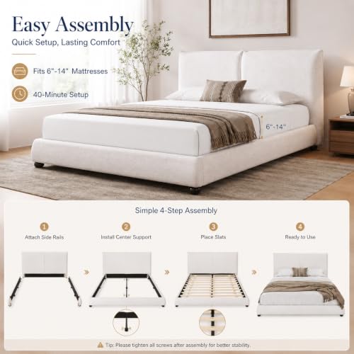 Cal-King Size Bed Frame, Heavy Linen Fabric, 800 lb Capacity