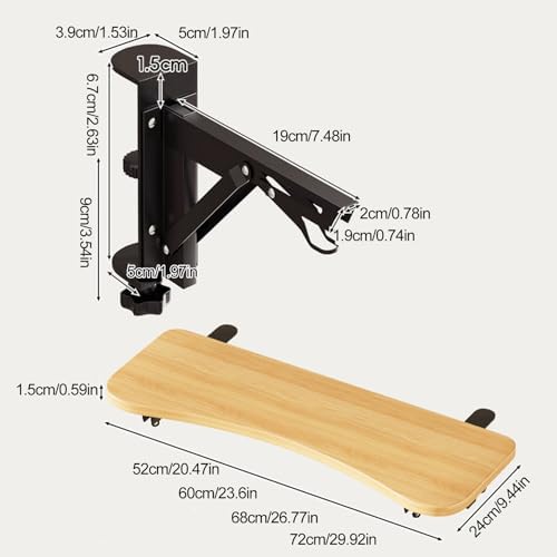 Black,A76*24,Ergonomics Desk Extender Tray, Desktop Extender with 3/4 stand, 30"x9.4" Clamp on Table Mount Arm Wrist Rest Shelf, Small Table Edge Extender Tray, 90° Foldable Computer Arm Rest for Desk