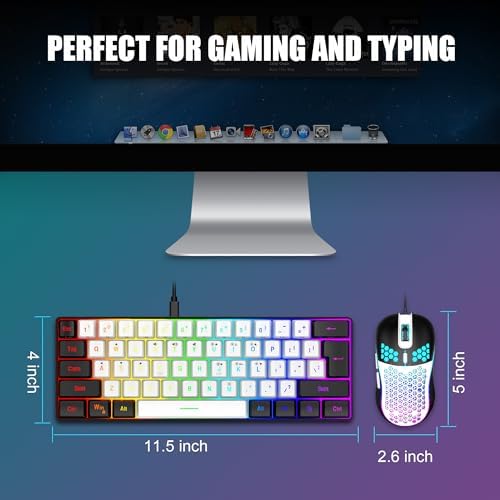 RedThunder 60% Gaming Keyboard and Mouse Combo, Ultra-Compact 61-Key RGB Backlit Mini Keyboard, Lightweight 7200 DPI Honeycomb Optical Mouse, RGB Wired Gaming Set for PC PS5 Xbox Gamer(White-Black)