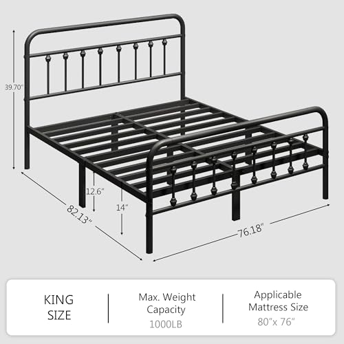 King Size Metal Bed Frame, Victorian Style Headboard and Footboard