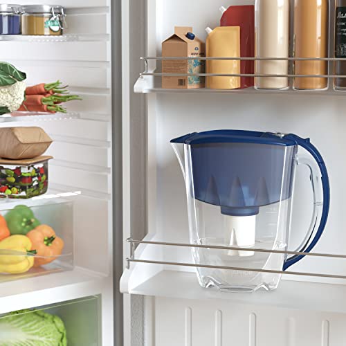 AQUAPHOR 7 Cup Ideal Water Filter Pitcher with 1 x B15 Filter | Reduces Chlorine & Heavy Metals | Fast Flow Water Filtration | BPA-Free & Dishwasher Safe | Improved & Filtered Water | Dark Blue