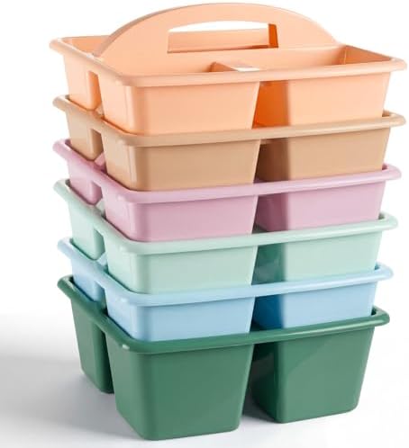 Kathfly 6 Pack Classroom Caddy Organizer with Handle Bulk, Morandi Color