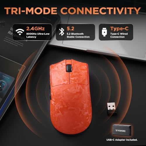 YUNZII M2 Dual 8K Wireless Gaming Mouse,PAW3395,6-Level DPI(Orange)