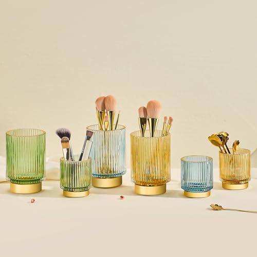 Makeup Brush Holder Organizer,Toothbrush Holders,Desk Pen Pencil Holder,Multifunctional Vintage Glass Brush Cup（S+L/White/A3-4-US）