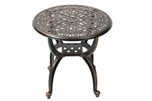 C/G patio casa C/G Cast Aluminum Side Table,Decorative Outdoor End Table, Ornate Floral Pattern (Round, Copper)
