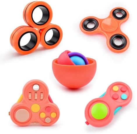 Yrissmiss Fidget Toys Adults Pack 5Pcs,Fidget Spinner with Magnetic Rings Gyro,Fidget Controller Autism Sensory Toys,ADHD Stress Anxiety Desk Fidgets,Easter Basket Stuffers for Kids Teen Boys(OR)