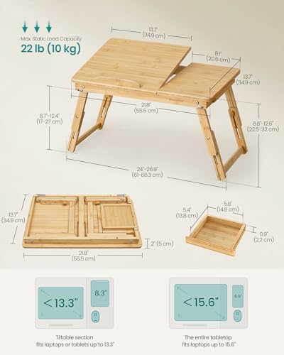 SONGMICS Bed Laptop Desk, Folding Bed Table Adjustable Angle and Height