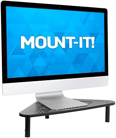 Corner Monitor Stand | Adjustable Height Corner Desk Shelf | Triangle Screen Riser, Ergonomic Space Saving Design, Ventilated. (Metal, Black)
