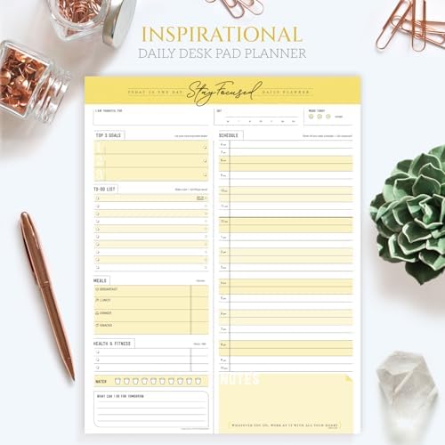 Daily Notepad Planner To Do Schedule - Stay Focused 50 Tear off Premium Made USA (Yellow Mango)