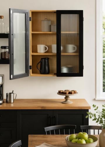 Langfeld Ribbed Glass Wall Cabinet for Bathroom Storage