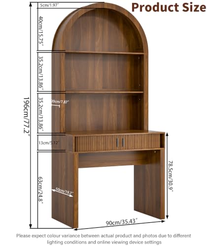 75'' Arched Computer Desk with Hutch, Home Office Desk, Walnut
