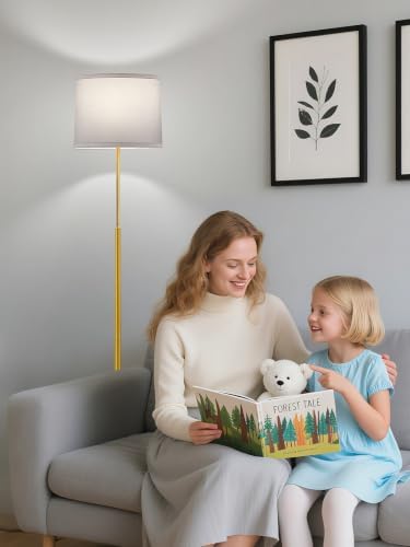 60" Modern Floor Lamp with Linen Shade, 3 Color LED Bulb & Foot Switch