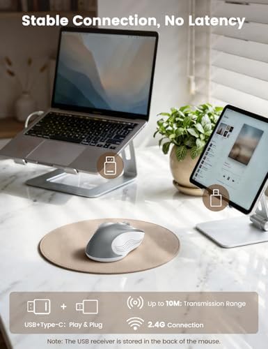 WisFox 2.4GHz Wireless Mouse for Laptop, Ergonomic 6-Button, Silver