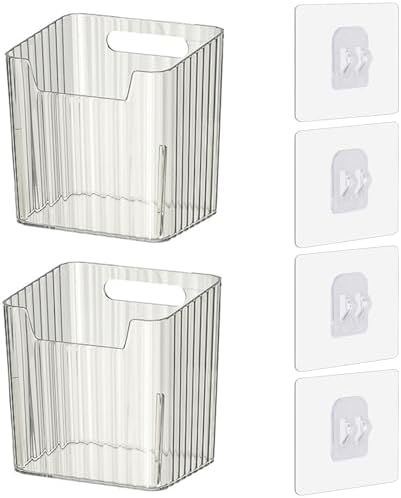 Lae Nuvole 2 Pack Adhesive Wall Storage Bins, Cabinet Door Organizer, Clear