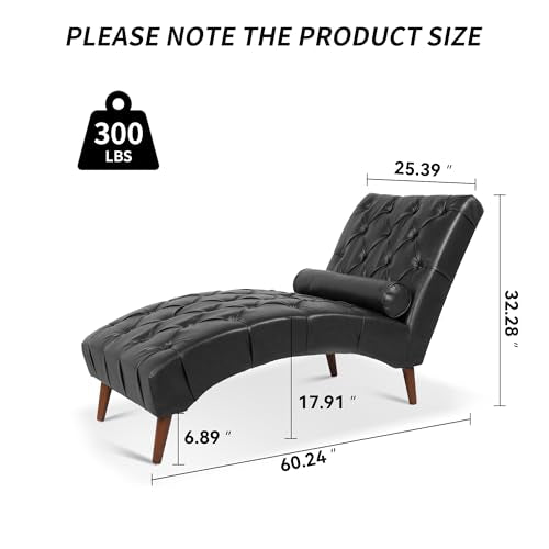 PU Leather Chaise Lounge Chair Indoor, Armless, Black