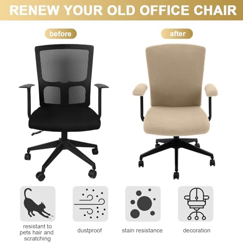 Tallew 4 Pcs Office Chair Covers Pads Set, Square High Back, Khaki, Sherpa