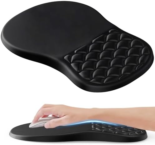 Ergonomic Mouse Pad Wrist Support with Memory Foam&Non-Slip Pu Base Cushion Massage Bump,Mouse Pad with Wrist Rest for Carpal Tunnel Pain Relief,Work from Home Essentials