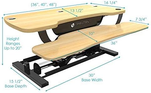 VRSADESK PowerPro™ Electric Standing Desk Converter - Height Adjustable Desk Riser with Keyboard Tray & USB Hub - Holds 80 lbs - Ergonomic Sit Stand Workstation for Home & Office | Maple (40” x 24”)