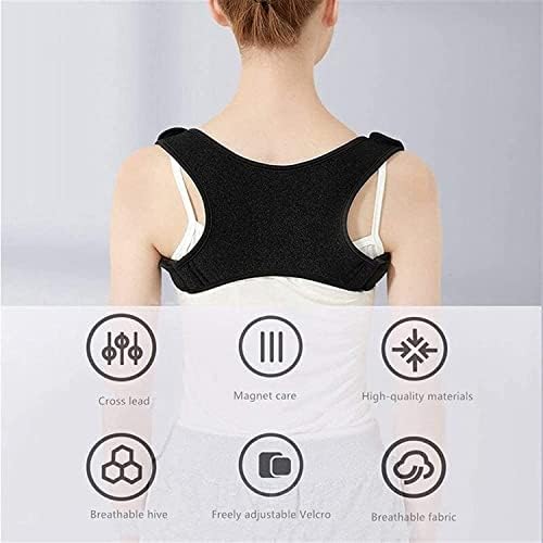 Posture Corrector Upper Adjustable Back Kyphosis Correction Belt Men Women Magnet Self-Heating Clavicle Support Back Straight Shoulders Brace Strap Back Posture (Color : Black, Size : Large)