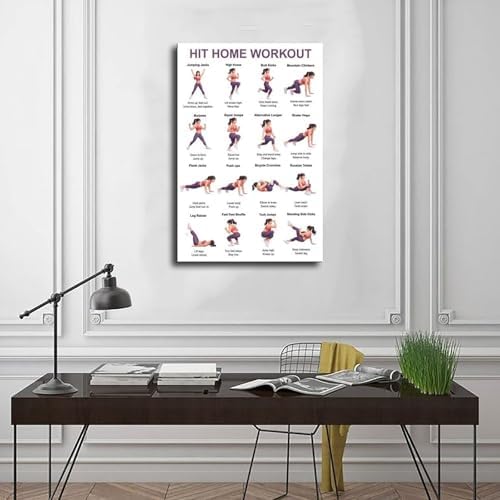 Home Workout Full Body No Equipment Cardio Chart 16 Exercises Canvas Poster Wall Art for Living Room Bedroom Decor Frame 16x24inch
