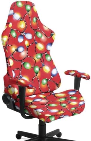 Christmas Lights Gaming Chair Protector Slipcover 4-Piece Fits Office/PC Boss Recliners Anti-Scratch Washable with Zipper for Living Room Xmas Decor