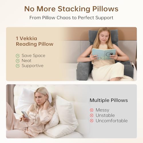 Vekkia 19'' Reading Pillow for Adults with XL Side Pockets