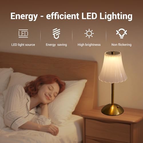 Cordless Table Lamps for Home,Table,Dining Room, Gold Rechargeable Lamps, USB Charge 12'' Tall LED Brass Portable Outdoor Indoor Table Lamp with Built-in Dimmer (Milky)