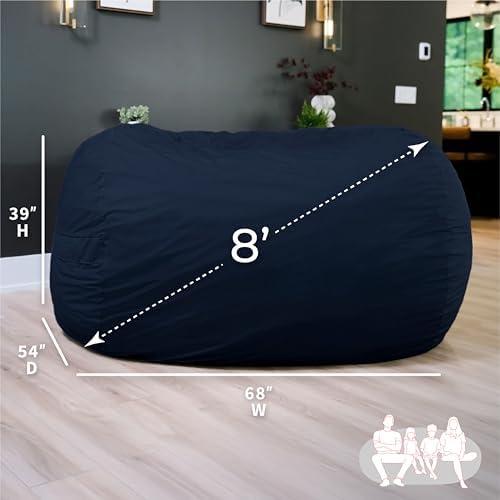 Big Joe Fuf 8Ft Giant Foam Bean Bag Chair, Oversized Couch with Removable Cover for Kids, Teens, Adults, Cobalt Lenox, Durable Woven Polyester, 8 Foot