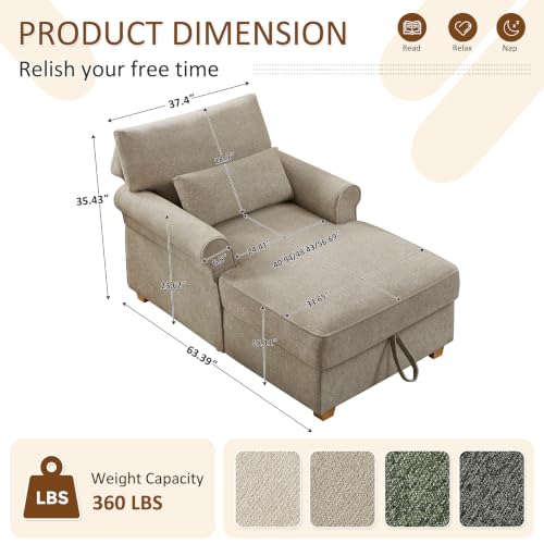 63.39" Oversized Chaise Lounge Chair with Storage, Chenille Camel
