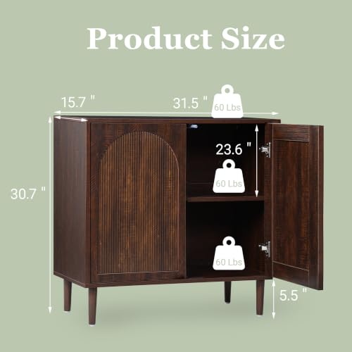 31.5” Dark Walnut Sideboard Buffet Cabinet with Storage Set of 3