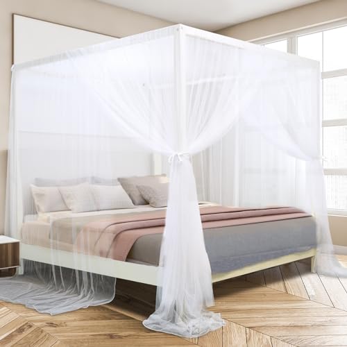 Canopy Bed Curtains for King/Queen Size Bed, White