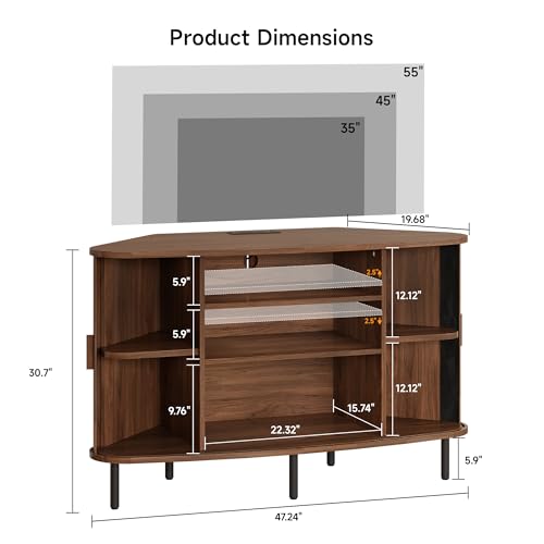 47" Corner TV Stand, Corner Cabinet with Sliding Door, Walnut